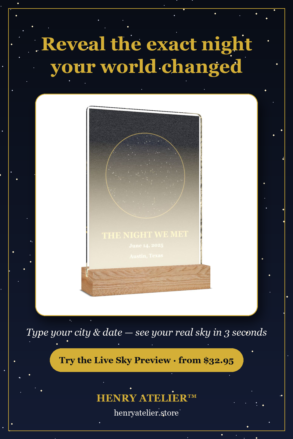 Reveal the exact night your world changed | Custom Star Map by Date