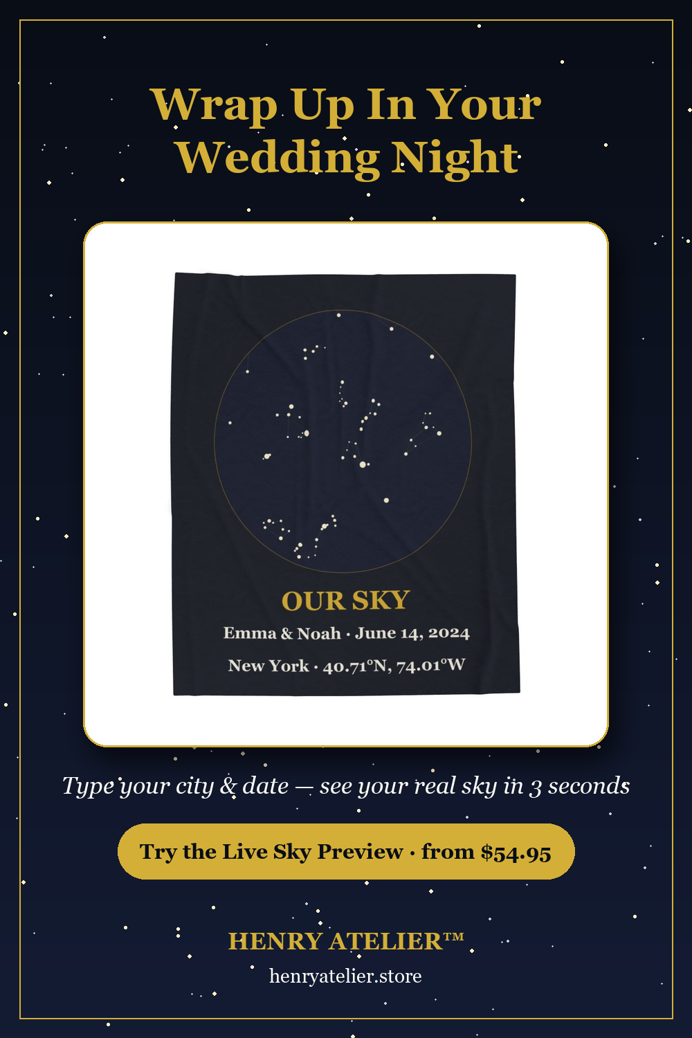 Wrap Up in Your Wedding Night — Custom Star Map Blanket