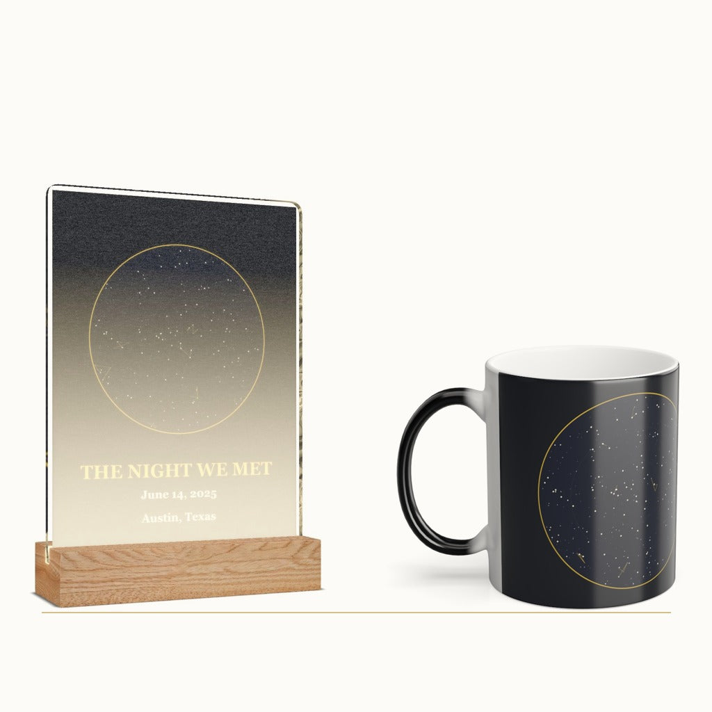 The Night We Met Custom Star Map LED Frame & Heat-Reveal Mug — Complete Gift Set — LED frame and magic mug together (sample design)
